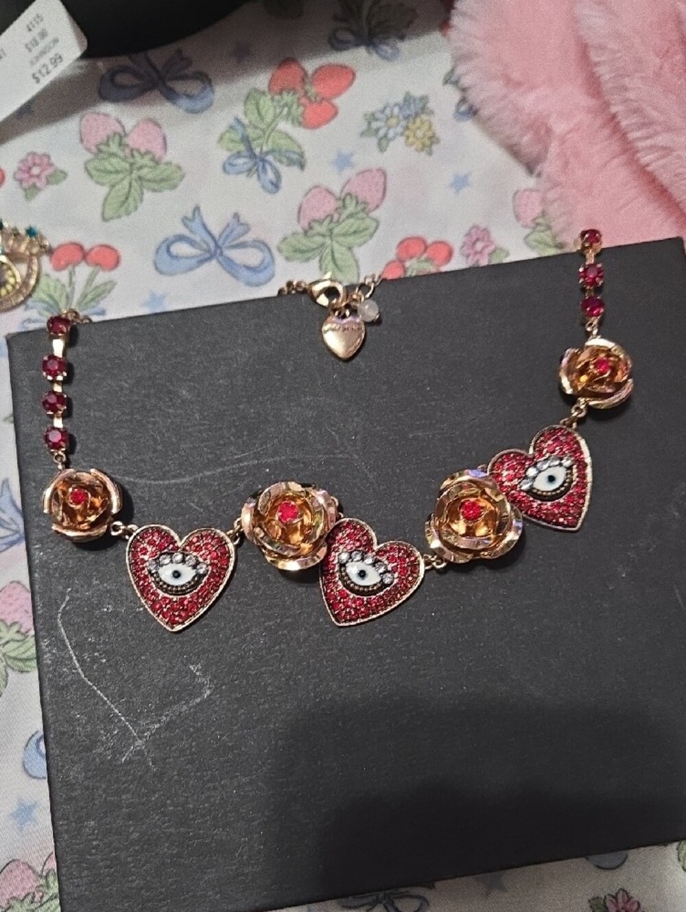 Betsey Johnson Gold-Tone Red and Turquoise Crystal Charm Bracelet - Picture 4 of 6